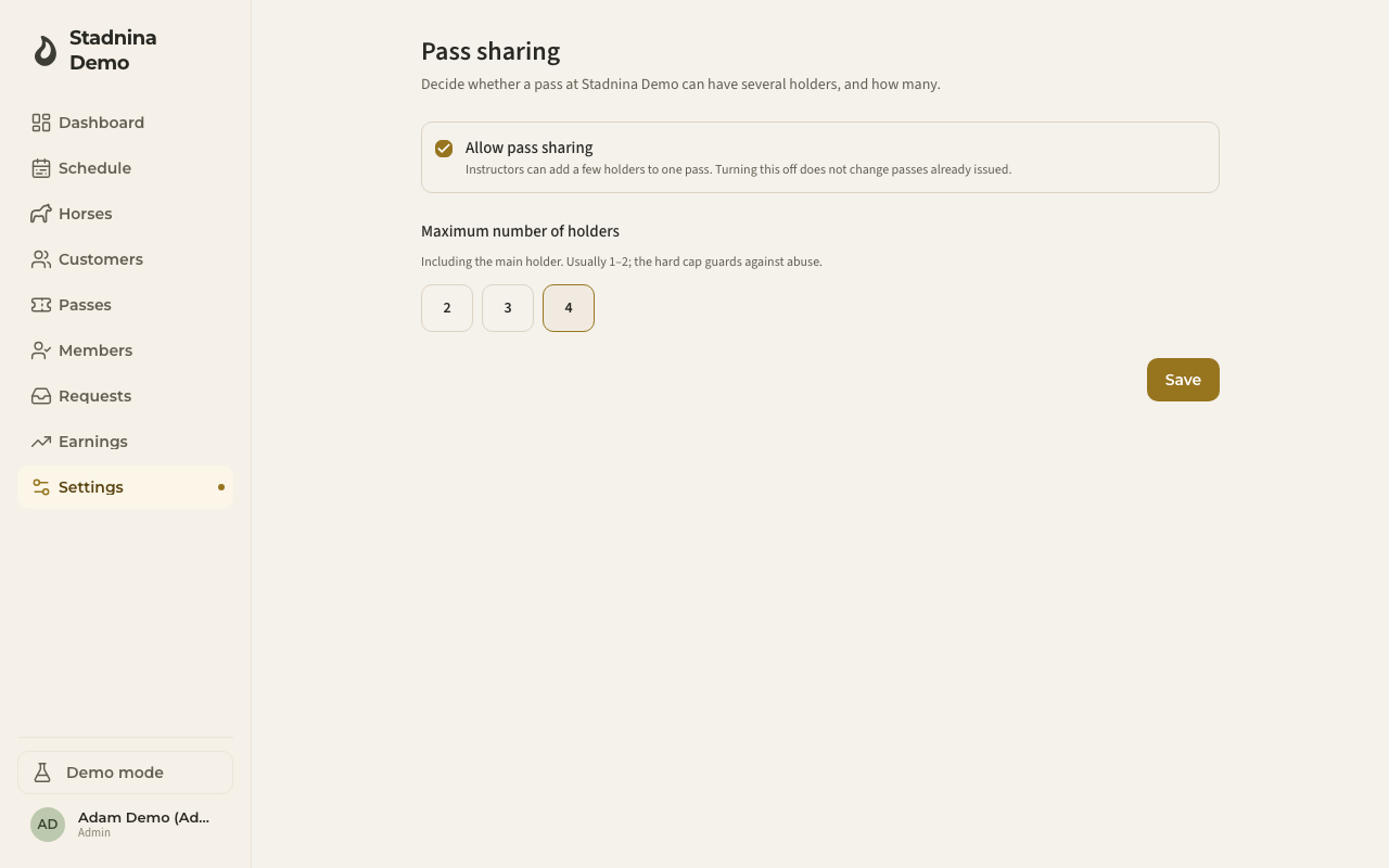 Pass sharing settings