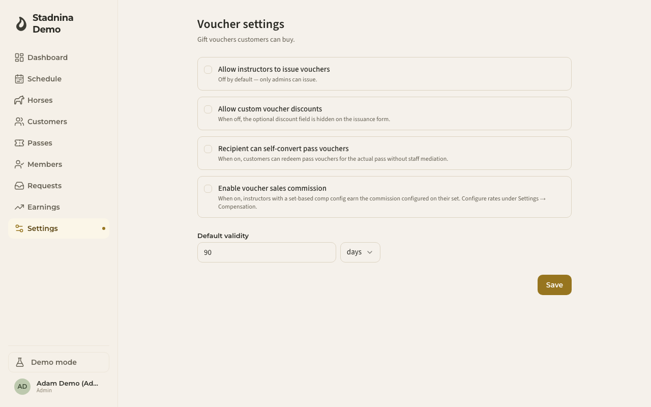 Voucher settings